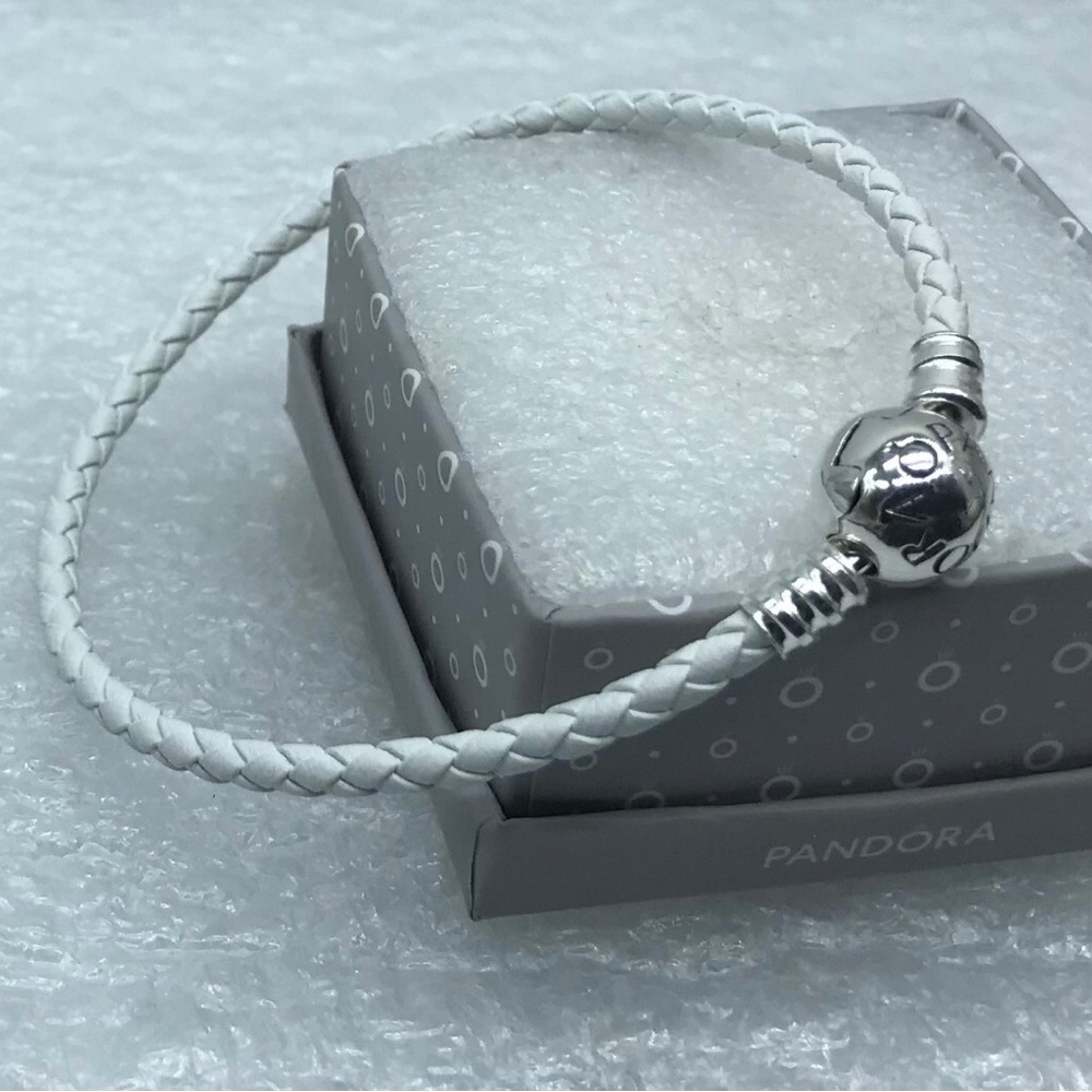 Pandora,” 19CM Single Ivory White  Braided Leather Round Clasp  “ 19CM/7.5 Inche